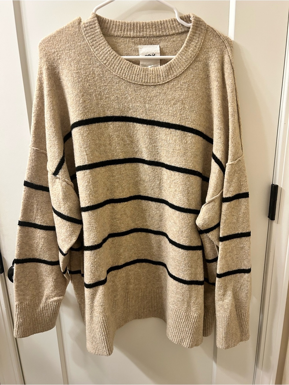 aerie Beige Crewneck Textured Knit Sweater